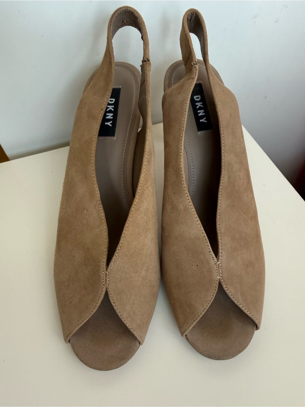 DKNY Taupe Suede Slingback Peep-Toe Sandals
